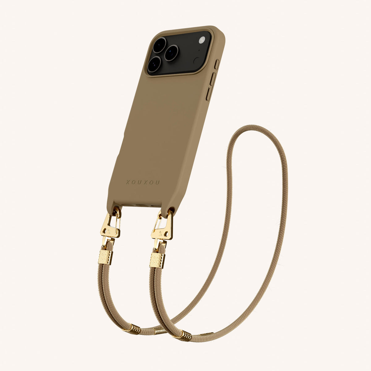 Phone Necklace with Carabiner Rope for iPhone 17 Pro with MagSafe in Taupe Total View | XOUXOU #phone model_iphone 17 pro