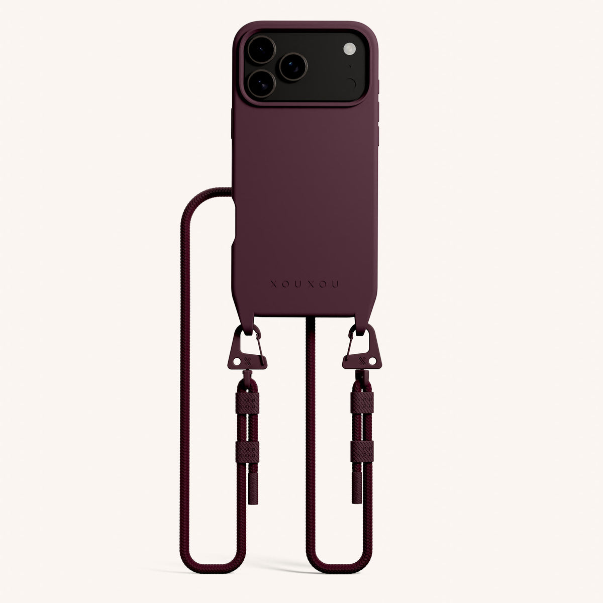 Phone Necklace with Carabiner Rope for iPhone 17 Pro with MagSafe in Burgundy Total View | XOUXOU #phone model_iphone 17 pro