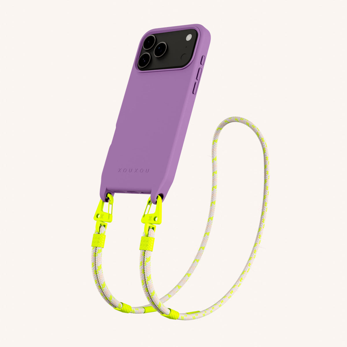 Phone Necklace with Carabiner Rope for iPhone 17 Pro with MagSafe in Lavender and Neon Total View | XOUXOU #phone model_iphone 17 pro